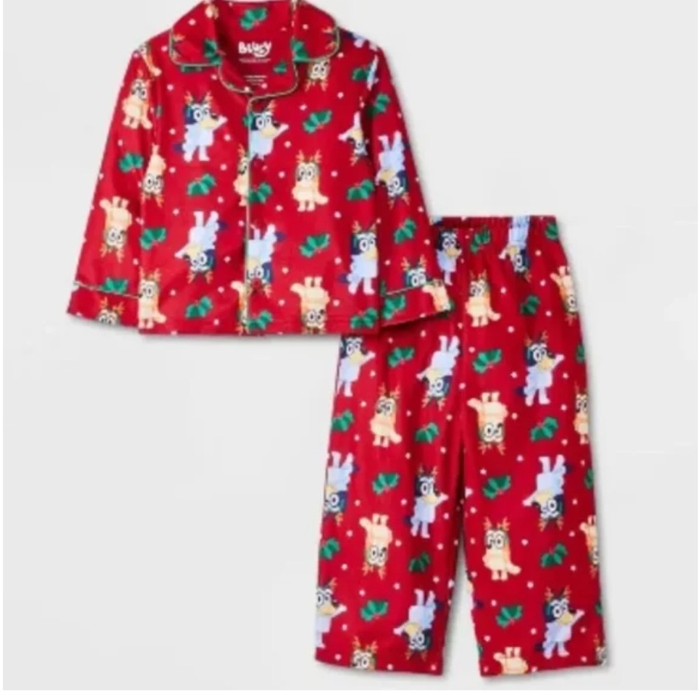 Toddler Bluey Long Sleeve Button Down Collared Top/Pants Pajama Set
